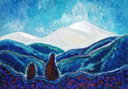 two figures contemplate the mountains
